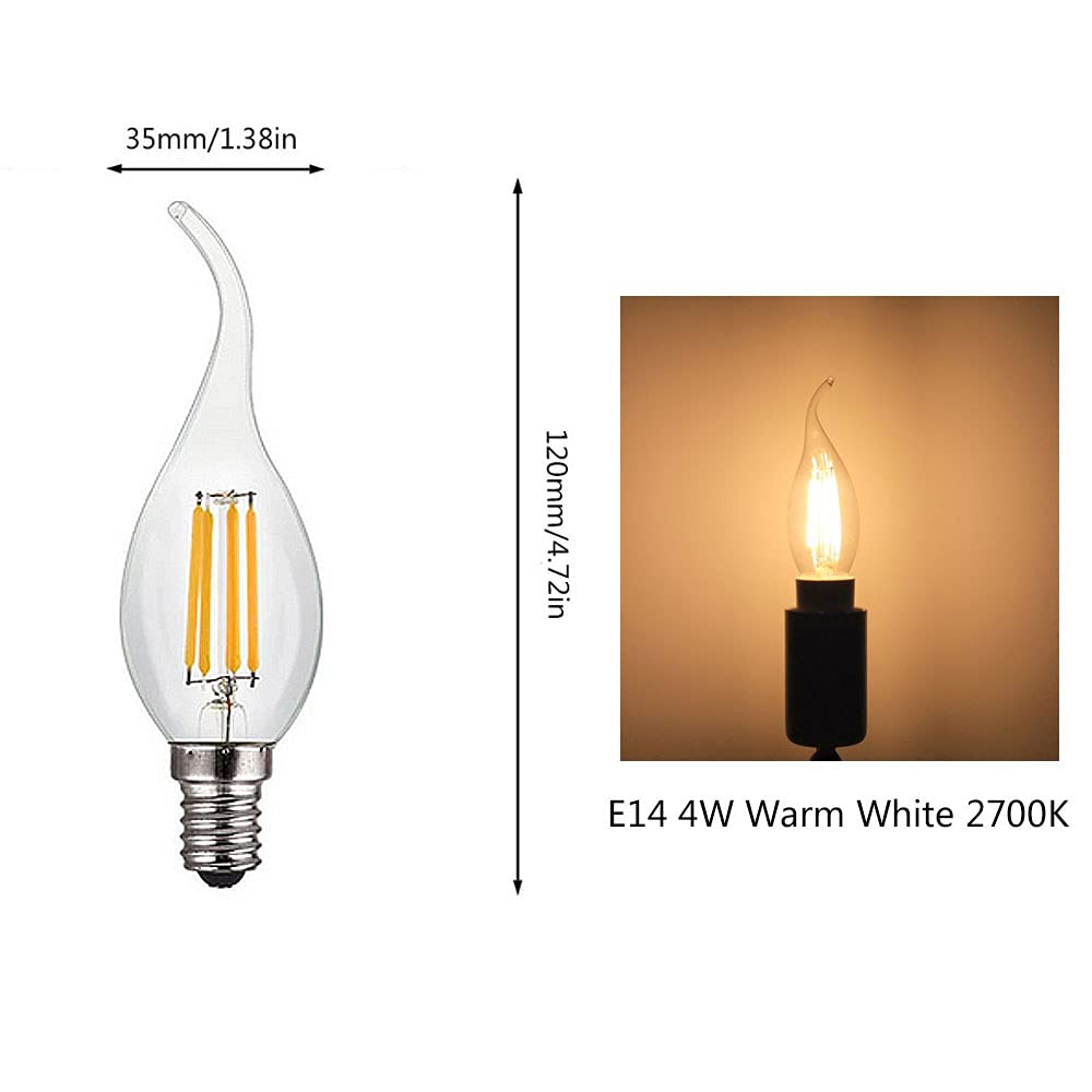 Lampadine a LED Candela dimmerabile 4W E14 15 Confezioni Lampada a filamento C35 400LM 2700K a candelabri a Risparmio energetico Bianco Caldo AC 220-240V