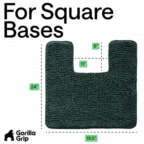 Image of GORILLA GRIP Plush Absorbent Shaggy Chenille Bath Rug Mat for Square Toilet Base with Rubber Backing, Machine Washable Rugs, Soft Microfiber Contour Mats for Toilets, Bathroom Decor, Hunter