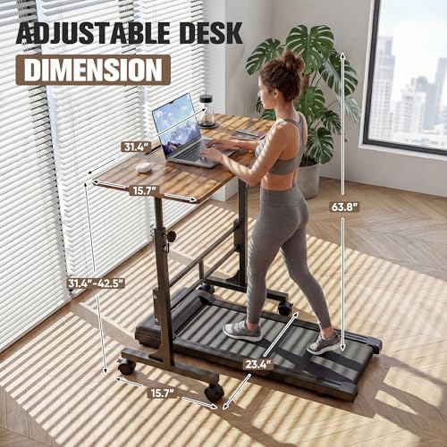 Image of Furmax 31.4 inch Small Portable Standing Desk Height Adjustable with Lockable Wheels, Mobile Stand Laptop Computer Workstation for Walking Pad Treadmil (Rustic)