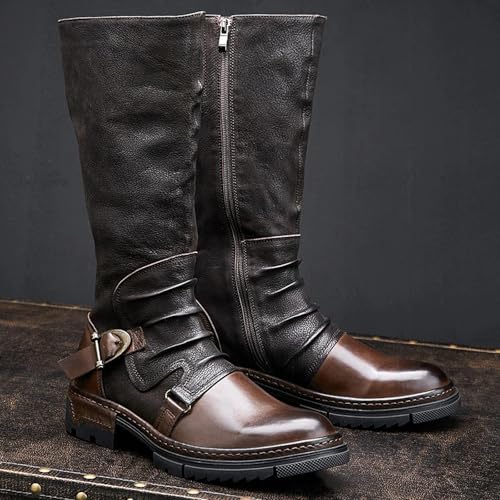 ADMLZQQ Men's Knee High Knight Boots Leather Cosplay Boots Equestrian Riding Tall Boots Side Zipper Motorcycle Combat Boots3