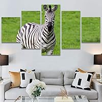 SIGNWIN 5 Panel Canvas Wall Art Modern Art Animals Dramatic Giraffe Lion Multicolor Photography Southwest for Home Decorations Ready to Hang - 60