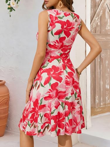 Image of GUBERRY Womens Wrap V Neck Sleeveless Sundress Summer Flare Tank Dress with Pockets