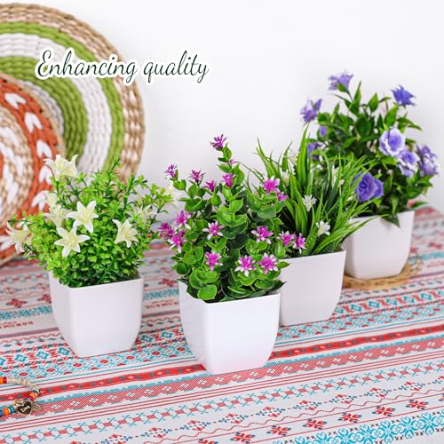 BTSD-home 4 Pack Fake Plants Small Green Artificial Plants with Flowers Indoor for Home Office Bathroom Shelf Decor - Cosy Home Interiors BTSD-home 4 Pack Fake Plants Small Green Artificial Plants with Flowers Indoor for Home Office Bathroom Shelf Decor - Image 2