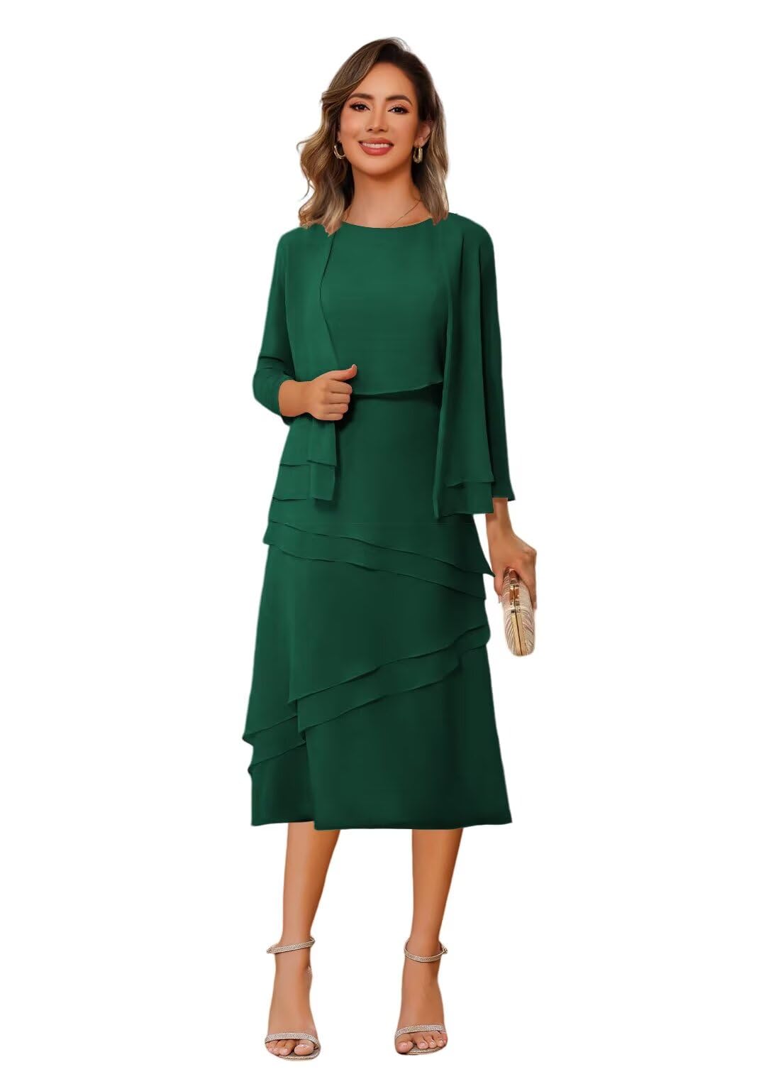 PUXIU Women's 2 Piece Mother of The Bride Dresses 2026 Tea Length Formal Dress with Jacket PUS072