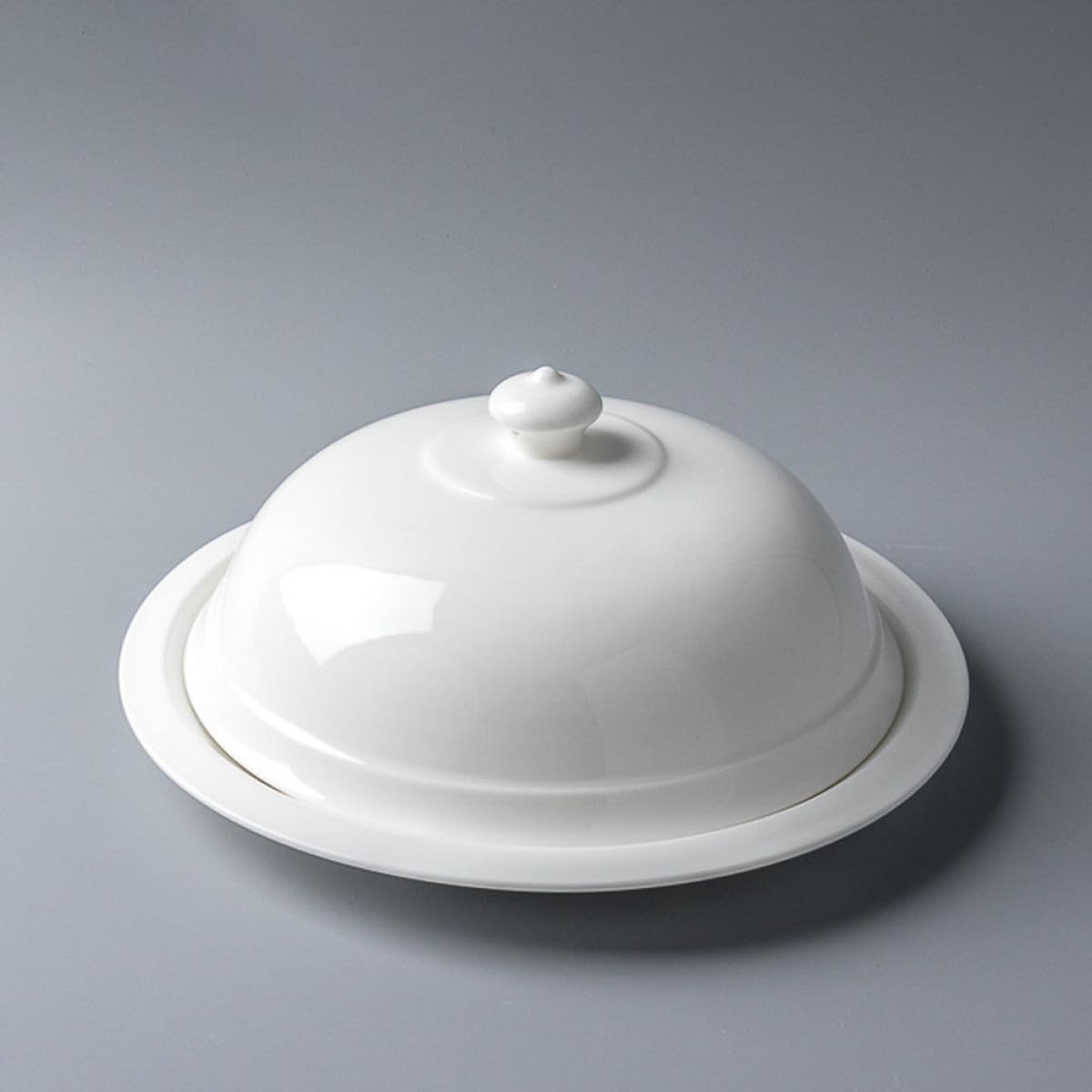 Healvian Assiette en Céramique Facile à Nettoyer de Style Français avec Couvercle, Plateau de Service à Steak Blanc pour Restaurant et Hôtel