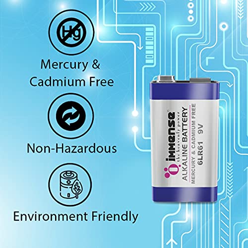 Image of Immense 9V Alkaline Battery for Smoke Alarms, Walkie Talkies, Radios, Multimeters & High-Drain Devices | 6LR61 Non Rechargeable Battery (Pack of 2)