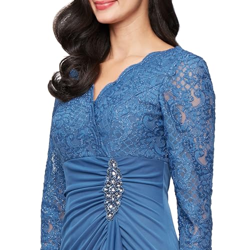 Image of Alex Evenings Womens Long Lace Top Empire Waist Dress