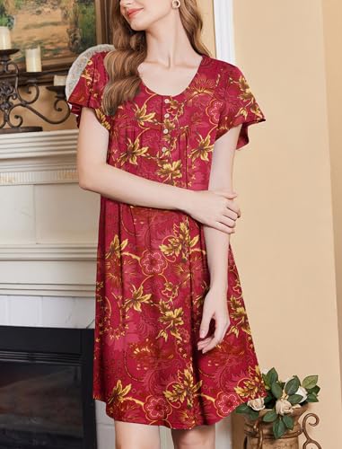 Image of Ekouaer House Dress for Women with Pockets Short Sleeve Moo Moos Plus Size Nightgowns Floral Print Mumu Dresses
