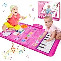 HappyGoLucky Musical Toys for Gifts, 2 in 1 Piano Drum Mat with 19 Sound & Recording Function, 1st Birthday Gifts for Girls Birthday Presents for 1 2 Year Old Girls Christmas Xmas Gifts for Kids