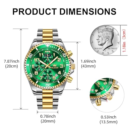 Image of OLEVS Watch Men Luxury Chronograph Stainless Steel Wrist Dress Waterproof Watch Quartz Analog Large Face Luminous