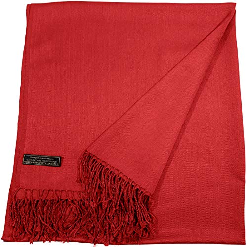 CJ Apparel Red Solid Color Tassels Design Nepalese Shawl Seconds Scarf Wrap Stole Throw Head Wrap Pashmina Hand Made in Nepal New3