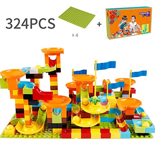 Preisvergleich Produktbild 324 Bausteine,Rutsche Ball Rutsche Premium-Bauplatten - kompatibel mit großen Bausteinen Aller führenden Marken - Blau, Grün, Rot, Gelb für Kinder von 3-5 Jahren