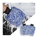 Yourkar 2 PCS Car Wash Mitt, 8'×10' Soft & Scratch-Free Premium Plush Microfiber Washing Glove, Machine Washable Lint Free Absorbent Detailing Wash Mitt, Universal Car Accessories (Blue)