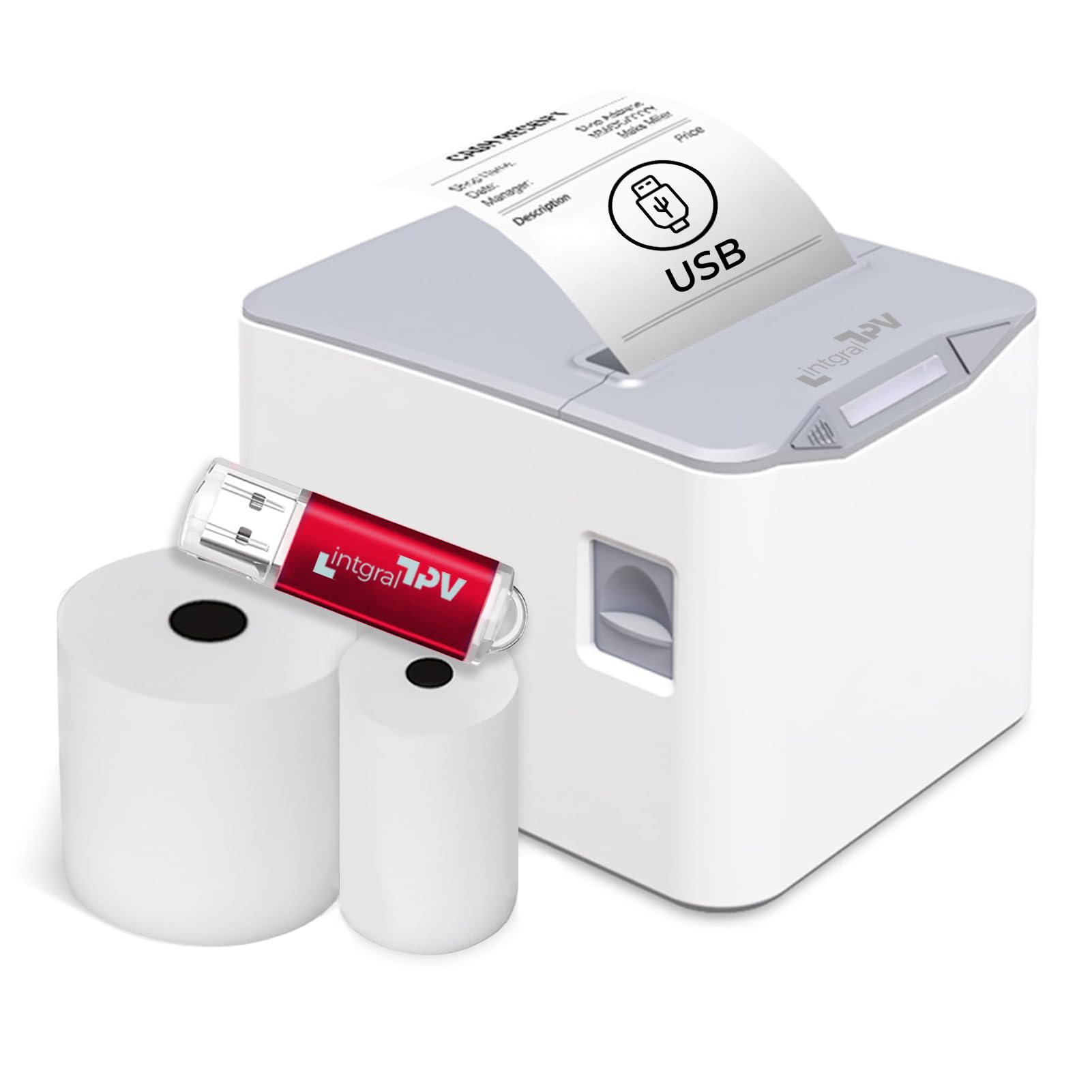 8370 Thermal Receipt/Ticket Printer 80 mm – Port/Connection: USB, RJ11 – Auto Cut – Windows, Linux, Mac – Extra Roll and Pendrive with Drivers – POS POS (White/Grey)