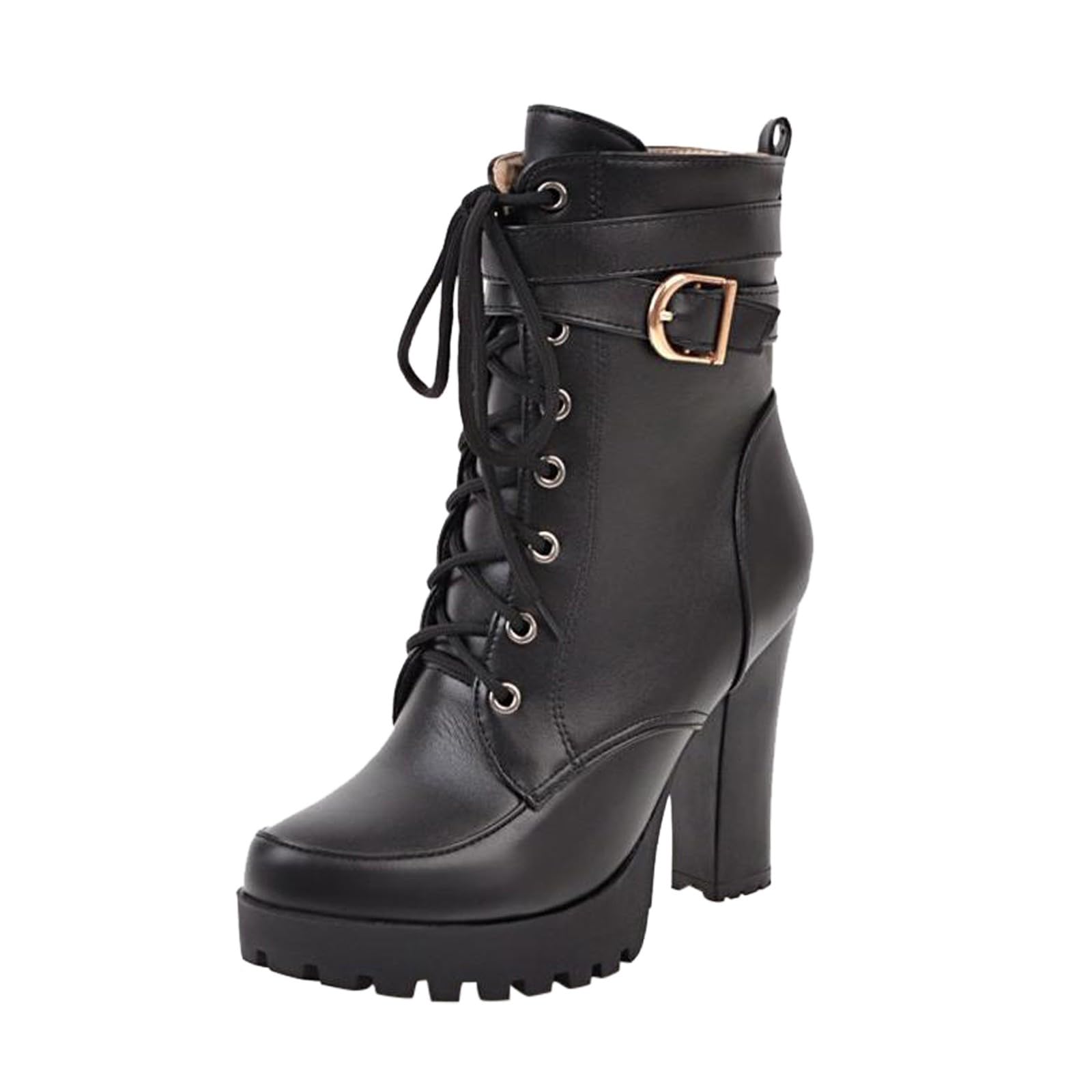 Stivali Donna Tacco Quadrato Stivali con Tacco Traforati con Fibbia Zip Laterale Stivaletti Signore Autunno E Inverno Casual Strass Fibbia Pizzo Splicing Chunky Tacco Zipper Alto Tacco