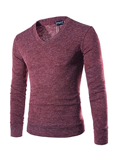 Legou Men's Long Sleeve Comfortably V-Neck Sweater Wine Red XL
