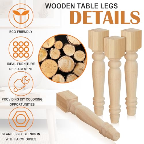 Threehoney 4 Pcs Farmhouse Table Legs, 16\'\'x2.6\'\' Pine Dining Table Legs for Furniture Unfinished Wooden Furniture Dining Cottage Bench Coffee for DIY(Round) - Thumbnail 3