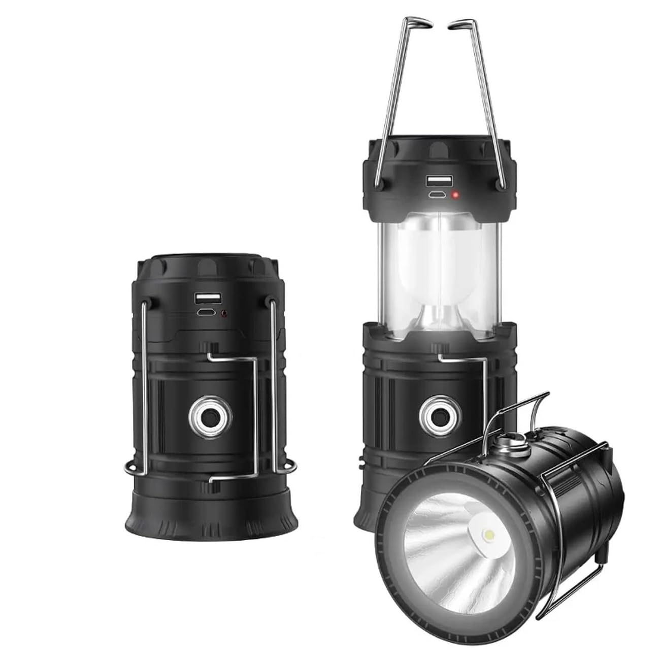 Rechargeable Solar Camping Lantern with USB Charger – Collapsible 2-in-1 LED Lantern & Flashlight – Ideal for Emergency, Hiking, Outdoor Adventures