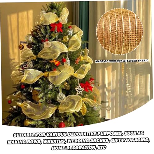 Rollos de malla navideña con cinta de malla decorativa metálica 10 yardas 5