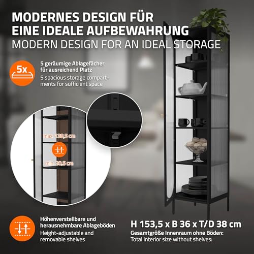 ML-Design Vitrina de Salón Negra 42x175x40 cm, Armario de Acero con 5 Estantes de Almacenamiento y 1 Puerta, Mueble de Metal, Estilo Industrial, Estantería Archivador de Oficina con Asa Oro Rosa - imagen 5