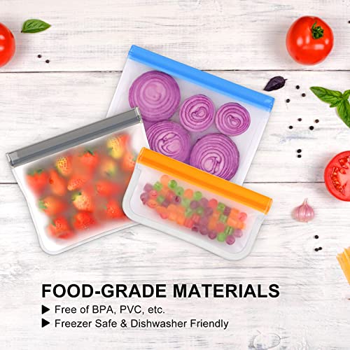 10 Pack Dishwasher Safe Reusable Bags Silicone, Leakproof Reusable Freezer Bags, BPA Free Reusable Storage Bags for Lunch Marinate Food Travel(Grey) - 3 Gallon 4 Sandwich 3 Snack Bags