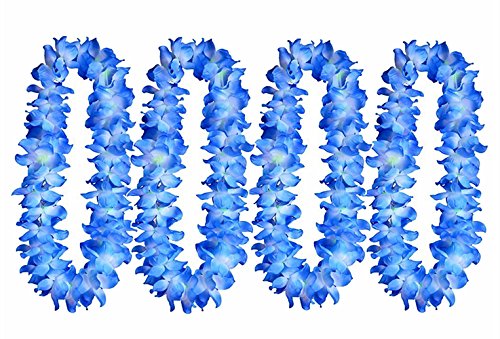 ALIMITOPIA Hawaiian Hula Leis Dance Wreath Garland Artificial Flowers Fabric Neck Loop for Luau Party Costumes (Blue;4pcs)