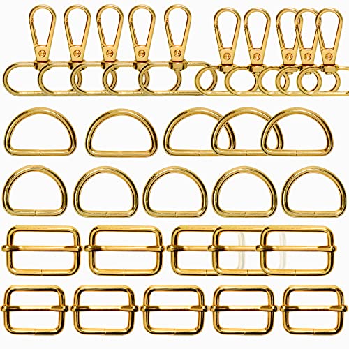 OUZRTG Packung mit 30 D-Ring aus Metall, Tri-Glide D-Ringe, Schnallen, drehbare Karabiner, Schnalle für Taschen, Basteln, Handtaschen, Handwerk (25 mm & 32 mm, Gold)