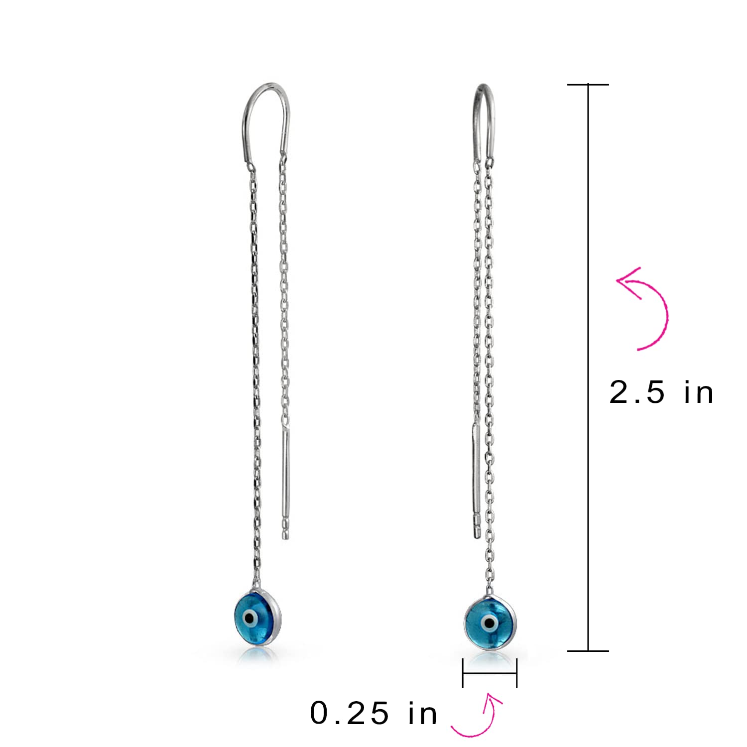 Pendientes de hilo espiritual con cadena fina de ojo turco azul de cristal de Murano para mujer para adolescente de plata esterlina .925