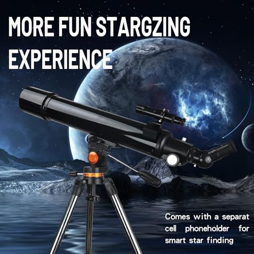 Image of HINISO 90AZ Astronomical Telescope for Adults & Beginners | 90mm Refractor with 800mm Focal Length | Moon & Planet Viewing | BT Remote, Phone Adapter, Steel Tripod & Carry Bag | 32x-240x Magnification