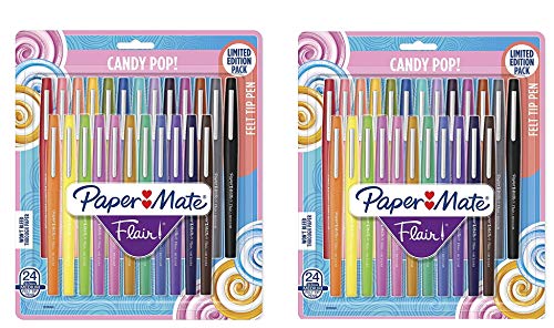 Flair Felt Tip Pens, Medium Point (0.7mm), Limited Edition Candy Pop Pack, 24 Count