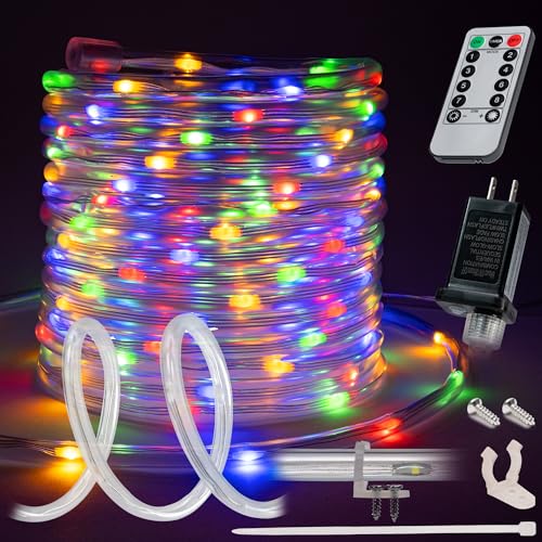 WYZworks 25ft Colorful LED Rope Light, 8 Modes, Waterproof Outdoor Accent Lighting w/Remote, Flexible Clear Tube, ETL Certified, Garden, Patio, Backyard, Holiday Christmas, Palm Tree, Ambient Decor