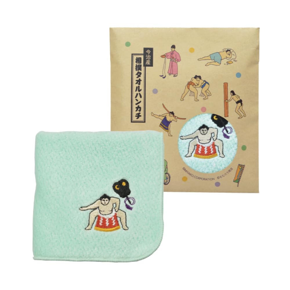 Imabari Sumo Towel Handkerchief Mint Green Embroidered Cotton 8.7in Japan