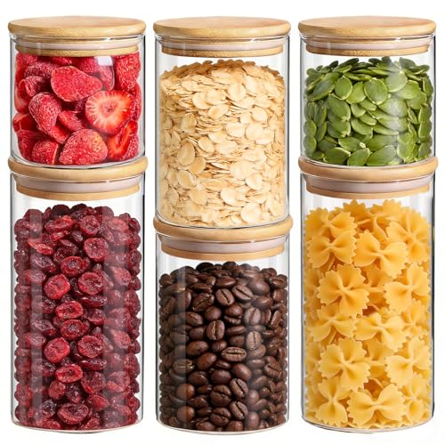 ComSaf Glass Storage Containers with Lids Set of 6 Jars (0.6Qt/1Qt/1.5Qt)