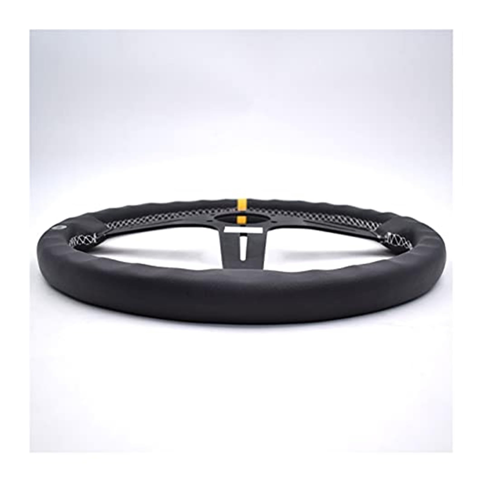 Volante Deportivo Volante 380 mm / 15 Pulgadas Coche de Volante de Deriva de Cuero Real Cubierta Volante Coche(Black)