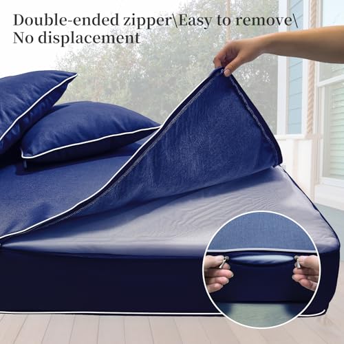 Image of Outdoor Daybed Cushion Cover Twin, Twin Size Outdoor Daybed Mattress Bolster Pillow Fitted Sheet Cover (75 * 39 * 6in, Navy Blue)