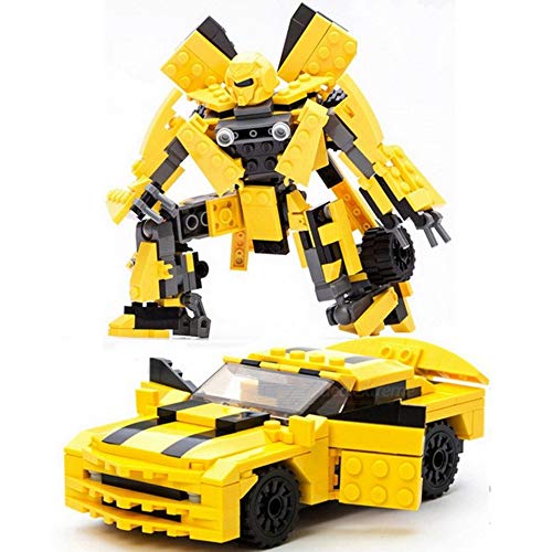 Bausteine Auto gelber Transforming Roboter Sportwagen, 17 cm, 225 Klemmbausteine – Bild 4