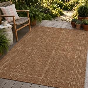 PADOOR-Outdoor Rug-Patio Rug 4×6 ft Polypropylene Indoor Outdoor Rugs Outdoor Carpet for Patio Deck Balcony Porch, Textured Weave, Durable for High Traffic, Fade-Resistant, Farmhouse Neutral Brown