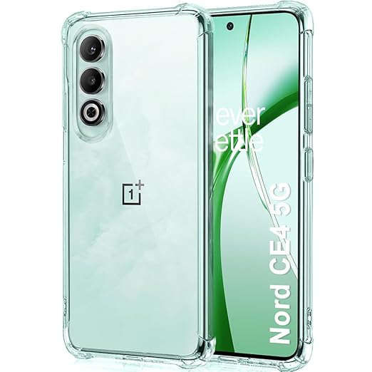 TheGiftKart Crystal Clear Back Cover Case for OnePlus Nord CE 4 5G Raised Bumps for Camera & Screen Protection Ultra Clear Soft Silicone Back Cover Case for OnePlus Nord CE4 5G (TPU, Transparent)