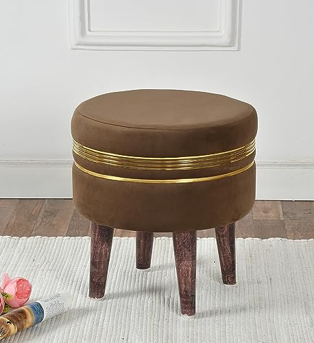 Image of NACIA Velvet Ottoman Pouffes Stool for Living Room Wooden Sitting Furniture Footrest Footstool for Foot Rest Upholstered Foam Cushioned Puffy for Home Decor, Dressing Table Stool (17 inch Height, Coffee)
