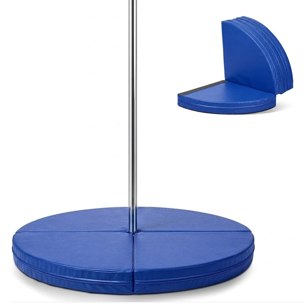 Tappetino per Palo Pole Dance Pieghevole e Resistente 120 x 5cm, Materassino di Protezione Circolare in Schiuma EPE e Pelle PVC Antiurto Antiscivolo Imbottito