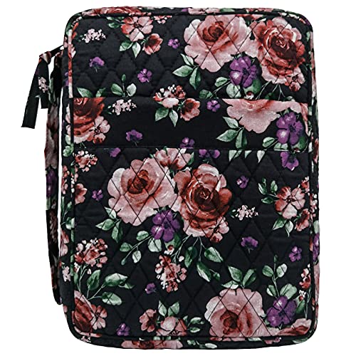 Image of DIWI Quilted Bible Cover Large Sizes 10 X 7 X 2.75 Inches Good Book Case (L, C1 Rose Beauty)