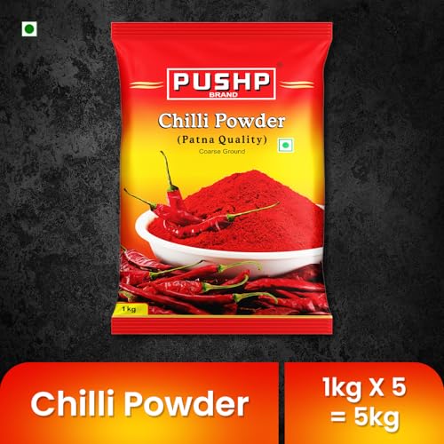 Pushp Brand Coarse Ground Red Chilli Powder (1kg Pack of 5)