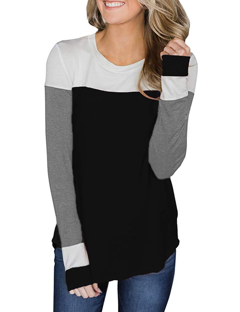 Casual Shirts for Juniors Color Block Long Sleeve (L, Black)