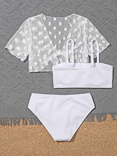 SHENHE Girl's 3 Piece High Waisted Ribbed Swimsuit Bathing Suit Bikini Sets with Cover Up2