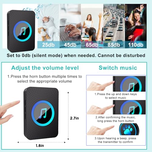 Yoiilifee-Dog-Door-Bell-for-Potty-Training-Smart-Wireless-Doggie-Doorbell-to-Go-Outside-1000-Feet-Long-Range-with-IP65-Waterproof-Super-Light-Touch-Button-60-Melodies-Adjustable-Volume