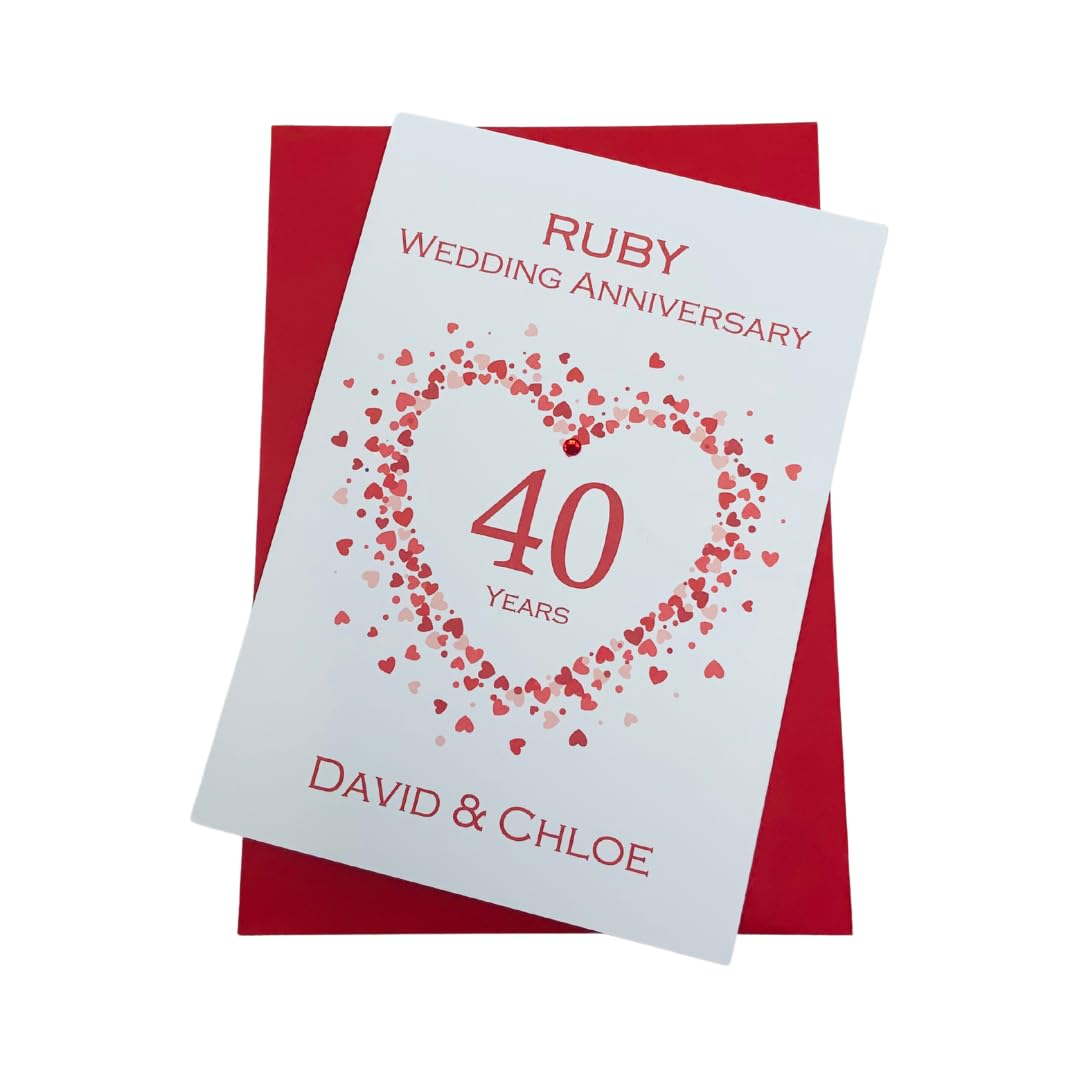 40th Wedding Anniversary Card - Ruby 40 Year Fortieth Anniversary Greeting Card, Personalised Gift for Wife, Husband, Parents, Couple Friends - Various Designs (Love Heart) — image 1