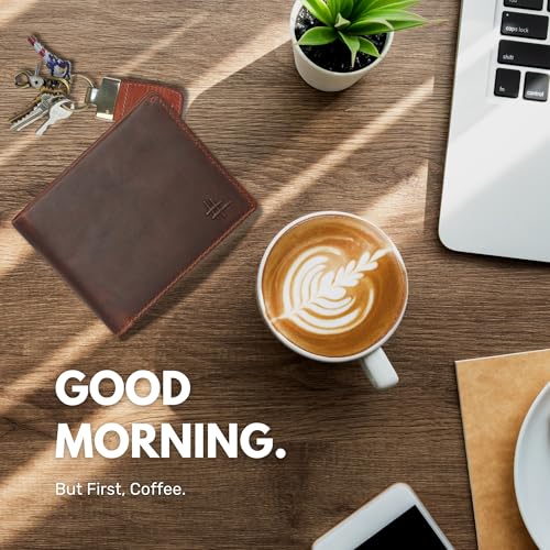 Mens RFID Blocking Bifold Wallet Genuine Leather | Secure and Durable Extra Capacity Billfold with 13 Credit Cards, 1 Flip Up ID (Brown oil pullup)4