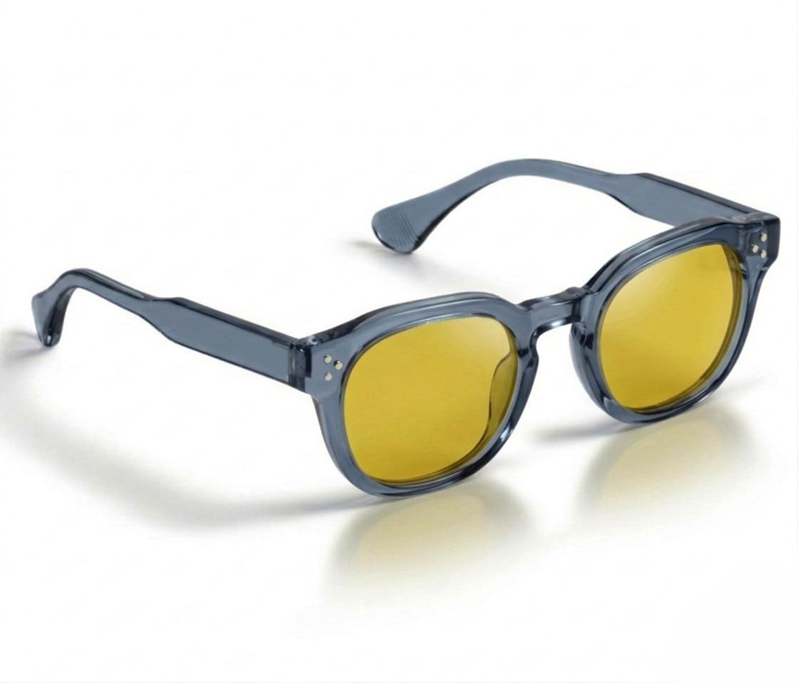 Anemxer Night Driving Sunglasses, HD Vision, UV Protected, Transparent Bluish Grey, Round Frame, Anti Glare, for Bike Riding and Car Driving 2