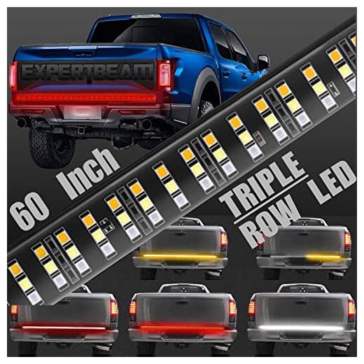 EXPERTBEAM Tailgate Light Bar 60 Inch Triple Row 504 LED 5 Functions Sequential Amber Turn Signals, Red Brake Running, White Reverse Tailgate Strip Light IP67 Waterproof - 2 Years Warranty