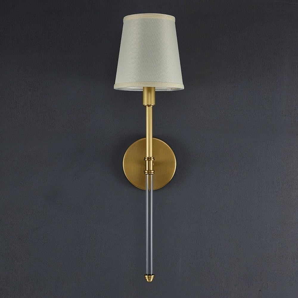 Applique da Parete per Interni Lampade da Parete in Ottone Anticato con Paralume in Tessuto Bianco Lampada da Parete Lunga in Bronzo Stile retrò Rustico Dorato con Attacco E14 per Camera da Letto E